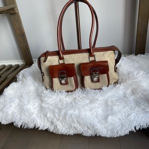 Dooney Bourk Leather Canvas Tapostry Logo Dooney